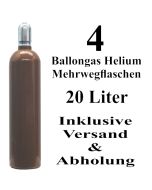 4 Ballongas Helium 20 Liter Mehrwegflaschen