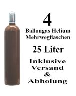 4 Ballongas Helium 25 Liter Flaschen