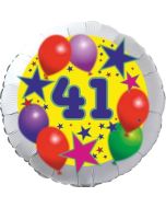 Sterne und Ballons 41, Luftballon aus Folie zum 41. Geburtstag, ohne Ballongas