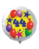 Luftballon aus Folie zum 44. Geburtstag, weisser Rundballon, Sterne und Luftballons, inklusive Ballongas