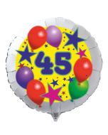 Luftballon aus Folie zum 45. Geburtstag, weisser Rundballon, Sterne und Luftballons, inklusive Ballongas