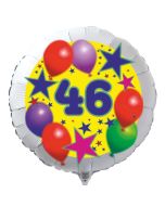 Luftballon aus Folie zum 46. Geburtstag, weisser Rundballon, Sterne und Luftballons, inklusive Ballongas