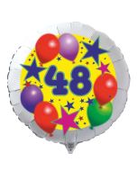 Luftballon aus Folie zum 48. Geburtstag, weisser Rundballon, Sterne und Luftballons, inklusive Ballongas