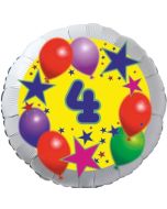 Sterne und Ballons 4, Luftballon aus Folie zum 4. Geburtstag, ohne Ballongas