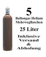 5 Ballongas Helium 25 Liter Flaschen