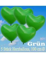 Große Herzluftballons, 100 cm, Grün, 5 Stück