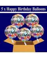 5 Geburtstags-Luftballons, Happy Birthday Balloons, Holografische Ballons mit Helium