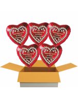 5 rote Herzluftballons aus Folie: Zur Rosenhochzeit herzlichste Glückwünsche!