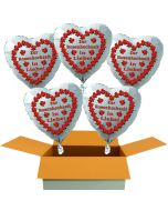5 weiße Herzluftballons aus Folie: Zur Rosenhochzeit in Liebe!