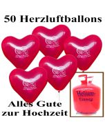 Ballons Helium Einweg Set, 50 Herzluftballons Alles Gute zur Hochzeit mit dem Helium Einwegbehälter
