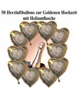 Ballons Helium Set Goldene Hochzeit, 50 Herzluftballons aus Folie mit Heliumflasche