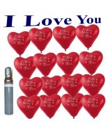 Ballons Helium Set 50 rote Herzluftballons I Love You mit Ballongasflasche