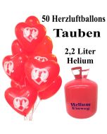 50 Herzluftballons Hochzeitstauben im Herz, 2,2 Liter Einweg-Helium, Ballons Helium Set Hochzeit