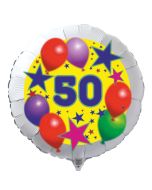 Luftballon aus Folie zum 50. Geburtstag, weisser Rundballon, Sterne und Luftballons, inklusive Ballongas