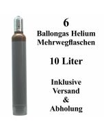 6 Ballongas Helium 10 Liter, 14 Tage Verleih, Mehrwegflaschen