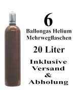 6 Ballongas Helium 20 Liter Mehrwegflaschen