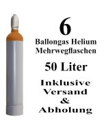 6 Ballongas Helium 50 Liter Mehrwegflaschen