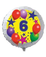 Luftballon aus Folie zum 6. Geburtstag, weisser Rundballon, Sterne und Luftballons, inklusive Ballongas