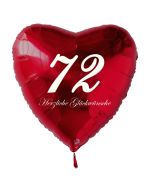 Zum 72. Geburtstag, roter Herzluftballon mit Helium