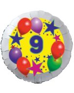 Sterne und Ballons 9, Luftballon aus Folie zum 9. Geburtstag, ohne Ballongas