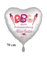 Alles Gute zum Schulanfang! Herzluftballon, satinweiß, 70 cm