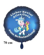 Alles Gute zum Schulanfang personalisierter blauer Luftballon mit Einhorn und Namen des Schulanfängers aus Folie inklusive Ballongas Helium