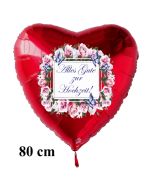 Alles Gute zur Hochzeit! Roter Herzluftballon aus Folie, 80 cm, inklusive Helium