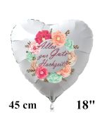 Alles Gute zur Hochzeit! Weißer Herzluftballon aus Folie, 45 cm, inklusive Helium