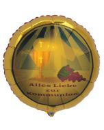 Goldener Luftballon aus Folie,: Alles Liebe zur Kommunion
