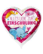 Alles Liebe zur Einschulung. Weißer Luftballon mit Ballongas Helium gefüllt zum Schulanfang