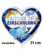 Alles Liebe zur Einschulung. Weißer Luftballon mit Ballongas, Blau, 71 cm, Helium gefüllt zum Schulanfang