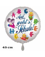 Luftballon aus Folie, 45 cm, inklusive Helium, Satin de Luxe, weiß zur Ein schulung: Auf geht's! Schule!