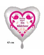 Herzluftballon Weiß aus Folie mit Helium zu Geburt und Taufe, Baby Party: Girl - Baby Girl - Ein Mädchen!