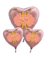 Ballon-Bouquet Herzluftballons aus Folie, Rosegold, zum 85. Geburtstag, Rosa-Gold