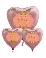 Ballon-Bouquet Herzluftballons aus Folie, Rosegold, zum 95. Geburtstag, Rosa-Gold