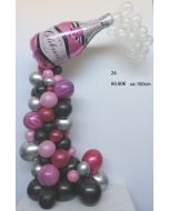 Wunderschöne Luftballon-Deko mit Sektflasche in Pink-Silber-Schwarz