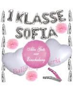 Dekorations-Set Alles Gute zur Einschulung, Rosa, mit Name, 11 Teile