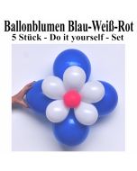 Blumen aus Luftballons, Ballonblumen-Set, Blau-Weiß-Rot, 5 Stück