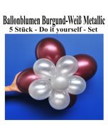 Ballonblumen aus Luftballons, Burgund-Weiß Metallic, Set aus 5 Stück
