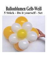 Ballonblumen aus Luftballons, Gelb-Weiß, Set aus 5 Stück