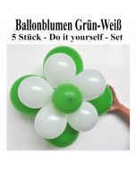 Ballonblumen aus Luftballons, Grün-Weiß, Set aus 5 Stück