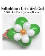 Blumen aus Luftballons, Ballonblumen-Set, Grün-Weiß-Gold, 5 Stück