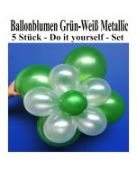 Blumen aus Luftballons, Ballonblumen-Set, Grün-Weiß-Metallic, 5 Stück