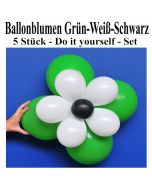 Blumen aus Luftballons, Ballonblumen-Set, Grün-Weiß-Schwarz, 5 Stück