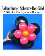 Blumen aus Luftballons, Ballonblumen-Set, Schwarz-Rot-Gold, 5 Stück