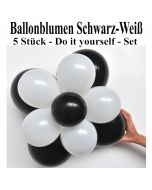 Ballonblumen aus Luftballons, Schwarz-Weiß, Set aus 5 Stück