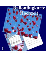 Ballonflugkarte Hochzeit - Herzluftballons Folie - 1 Stück