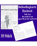 Ballonflugkarten Hochzeit, Wir haben geheiratet, Postkarten zum Abhängen an Luftballons, 10 Stück