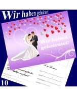 Ballonflugkarten Hochzeit - Wir haben geheiratet! Herzluftballons - 10 Stück