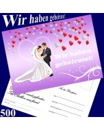 Ballonflugkarten Hochzeit - Wir haben geheiratet! Herzluftballons - 500 Stück